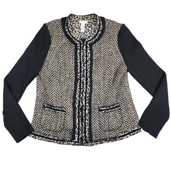 Chico's Women's Mixed Animal Chevron Print Wool Blend Long‎ Sleeve Jacket Sz M - Picture 1 of 11